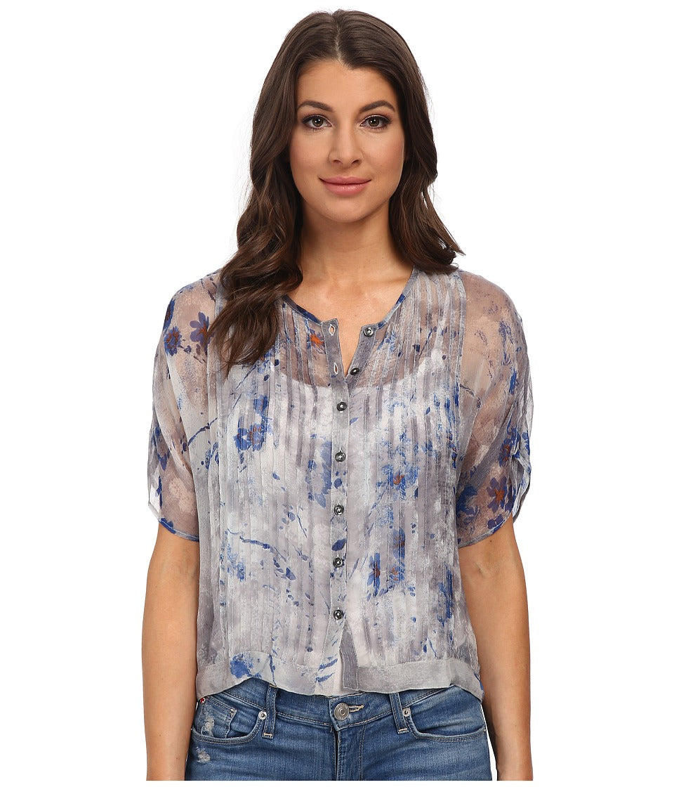 Diesel Women's T-Vette Painted Flowers Printed Crepone Georgette Blouse, White, Large