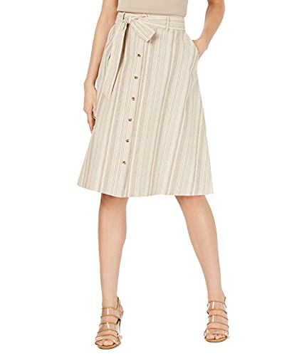 Striped Button-Front Midi Skirt