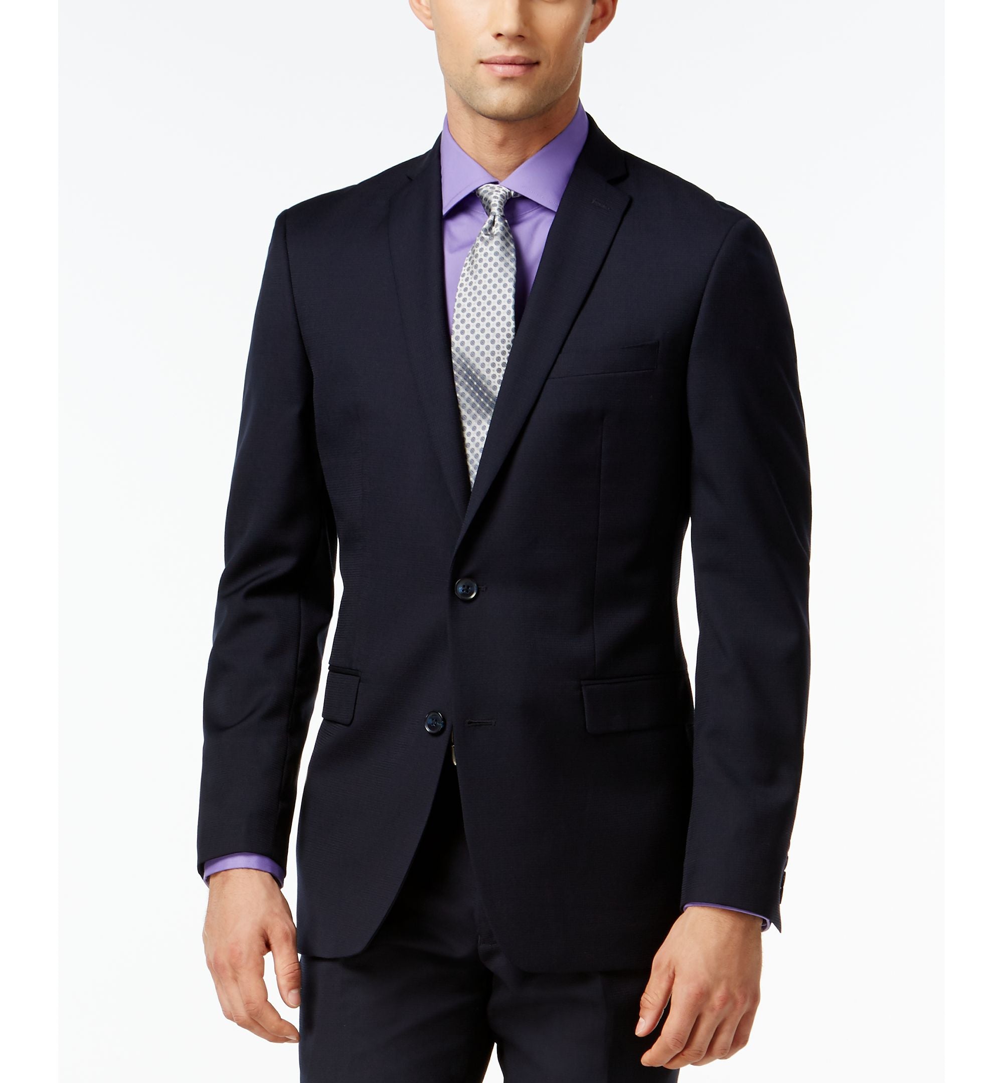 Bar III Navy Tonal Check Slim Fit Jacket