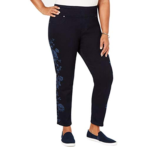 Plus Size Cotton Pull-On Flower-Print Jeans