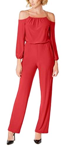 NY Collection Petite Cold-Shoulder Chain-Trim Jumpsuit (Poppy Red, P/XL)