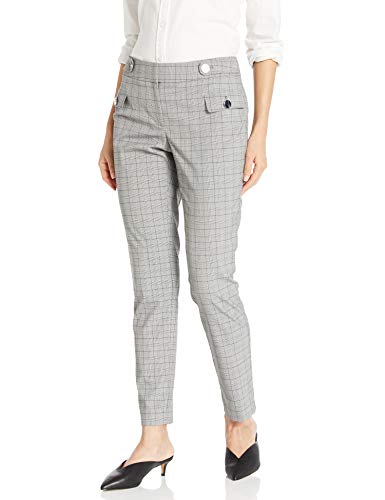 Plaid Button-Tab Ankle Pants