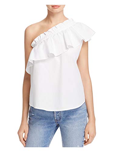 Birds of Paradis Womens White Ruffled Sleeveless Asymetrical Neckline Tunic Top Size: L