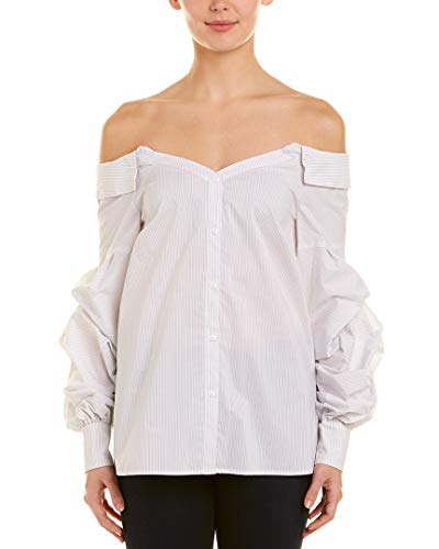 1.STATE Womens Striped Off-The-Shoulder Button-Down Top White 10