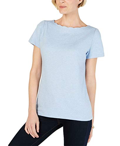 Karen Scott Women's Scallop-Neck Cotton Top Shirt. Light Blue M