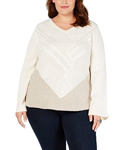 Plus Size V-Neck Mixed-Stitch Sweater