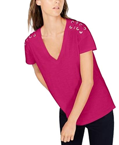 INC Petite Cotton Crisscross-Trim Grommeted Top