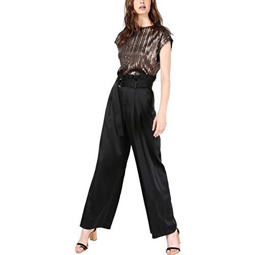 Satin Belted Paperbag-Waist Wide-Leg Pants
