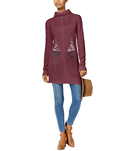 Juniors' Ripped Turtleneck Tunic Sweater