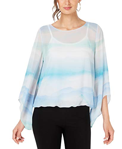 Petite Printed Angel-Sleeve Bubble-Bottom Blouse