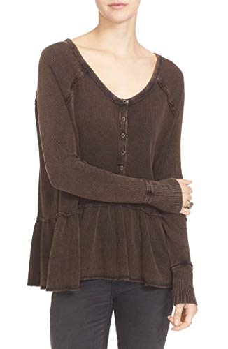 Free People Womens Thermal Ruffled Henley Top