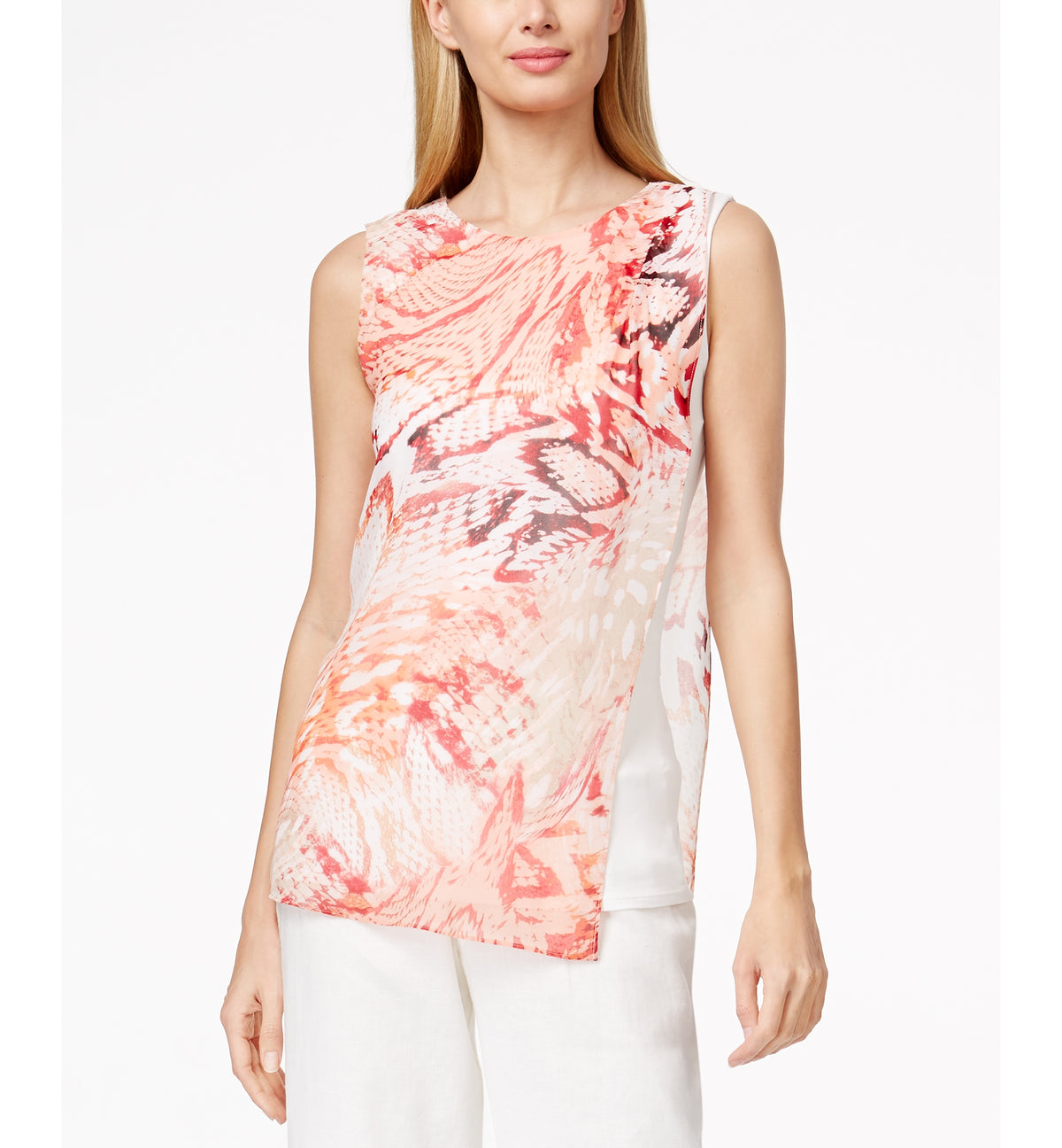 Calvin Klein Sleeveless Printed-Overlay Top