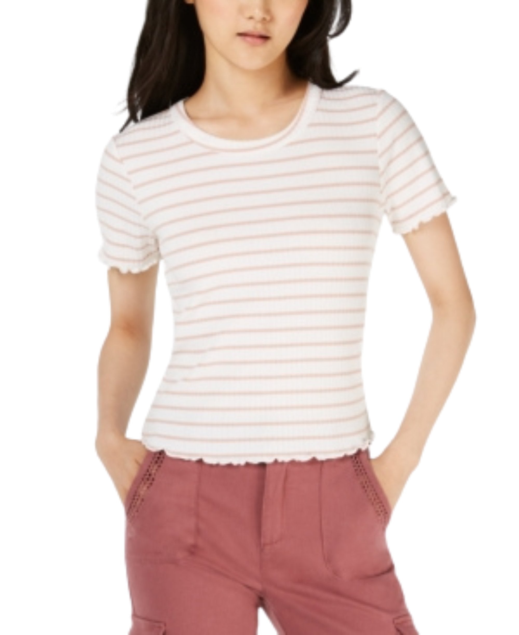 Juniors' Printed Crochet-Back Top