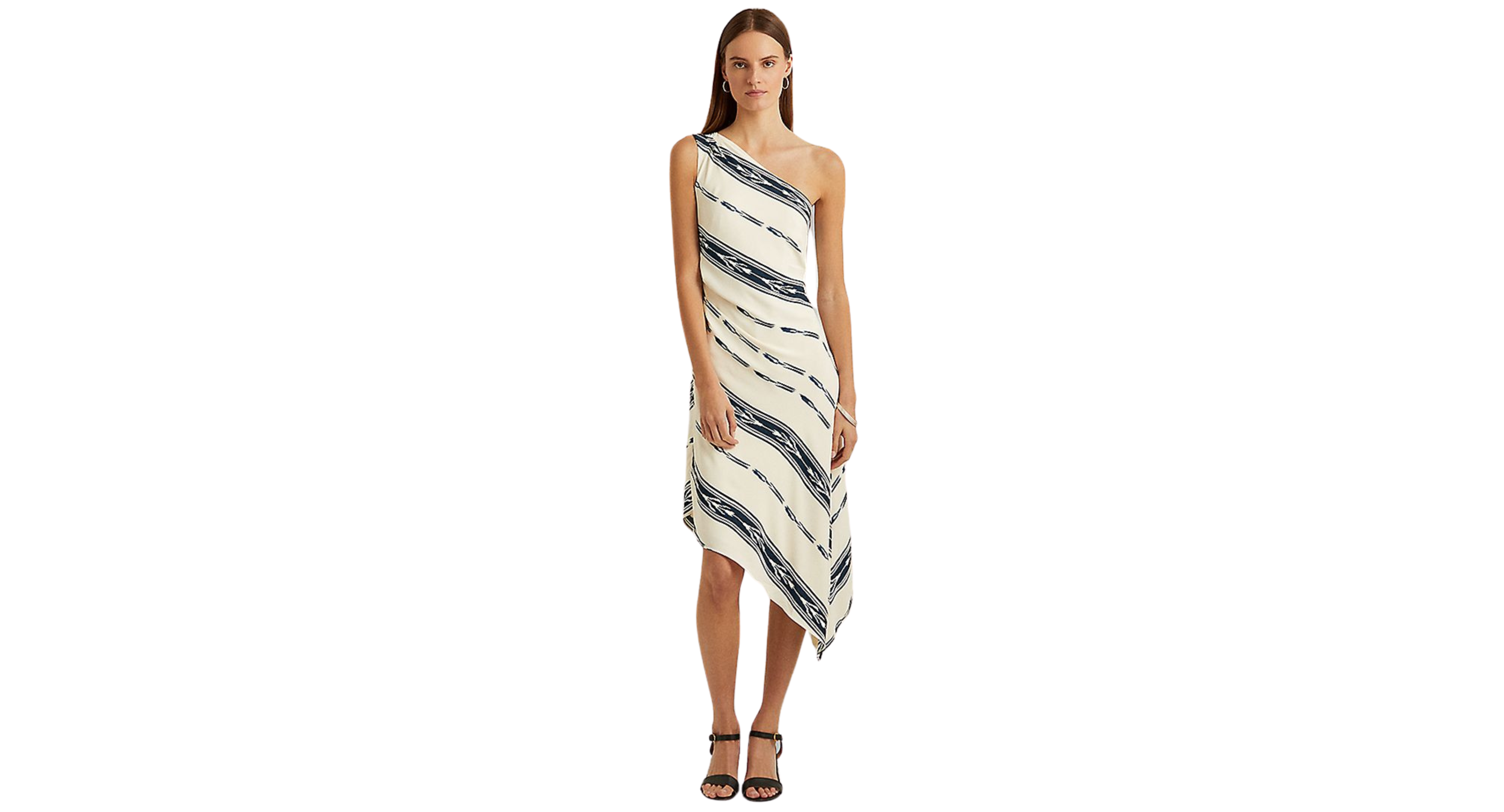 Lauren Ralph Lauren Womens Zippered Asymmetrical Hem Lined Sleeveless Asymmetrical Neckline Midi Party Sheath Dress