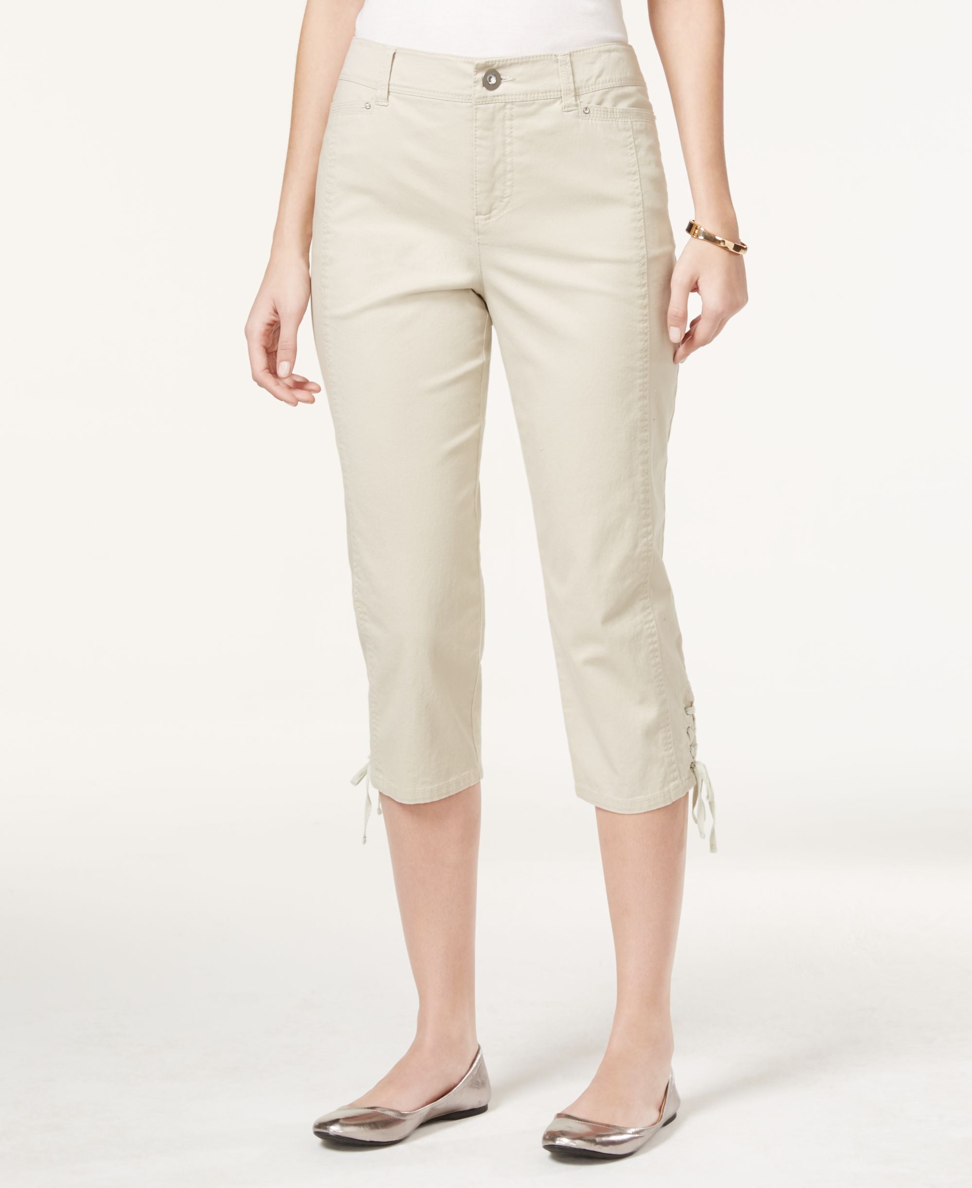 Style & Co. Petite Tummy-Control Lace-Up Capri Pants