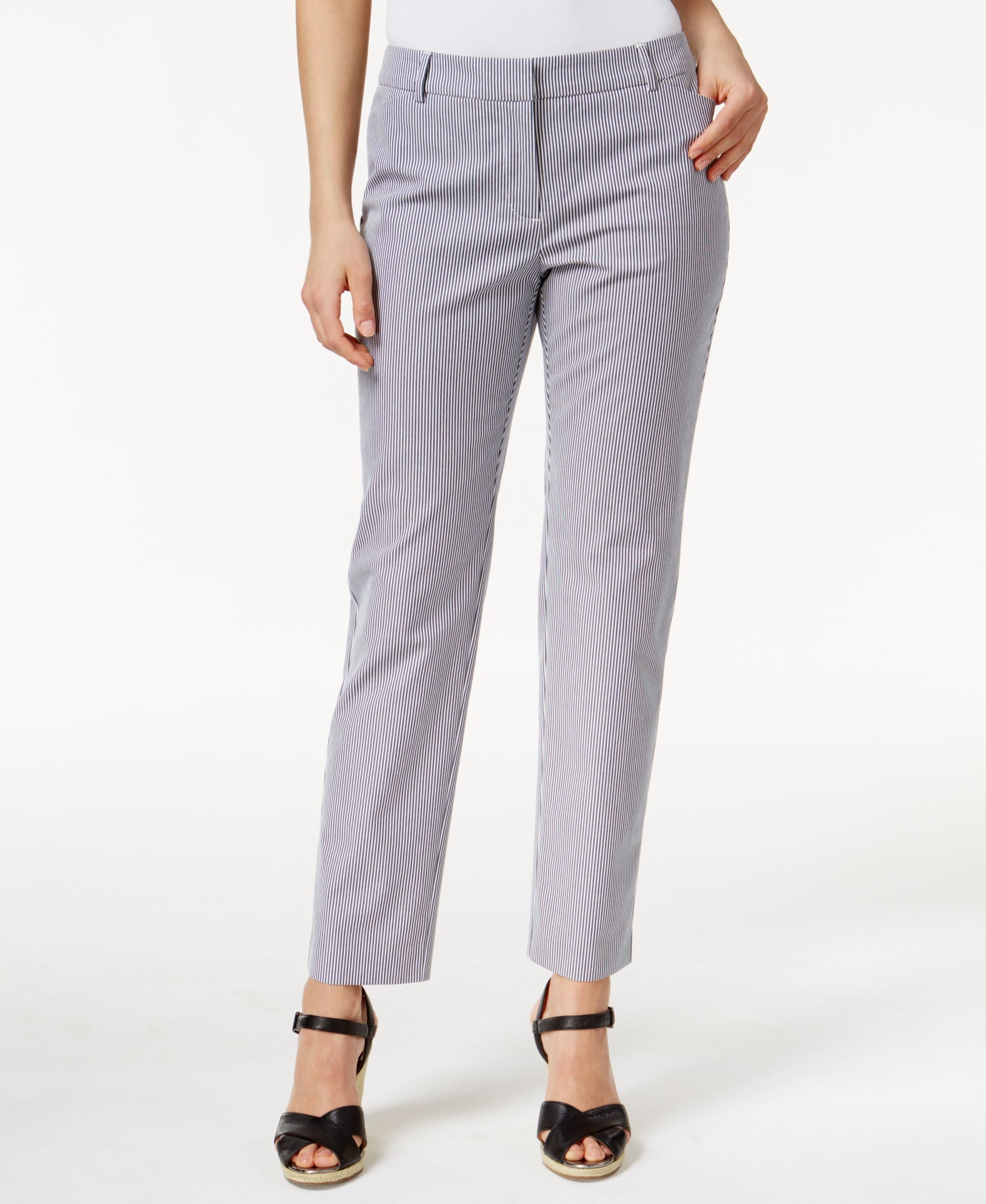 Charter Club Petite Tummy-Control Striped Ankle Pants