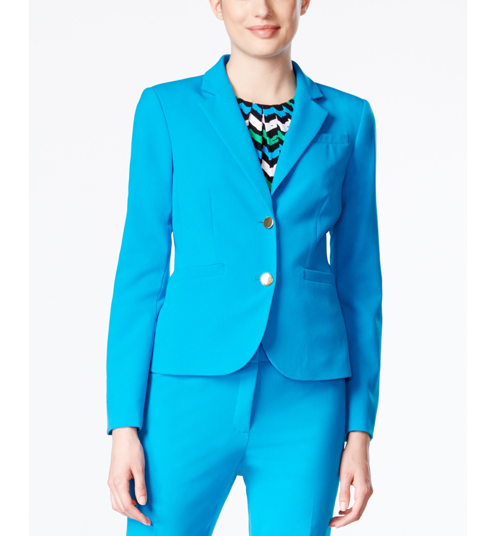 Calvin Klein Womens Petites Ponte Single Vent Two-Button Blazer