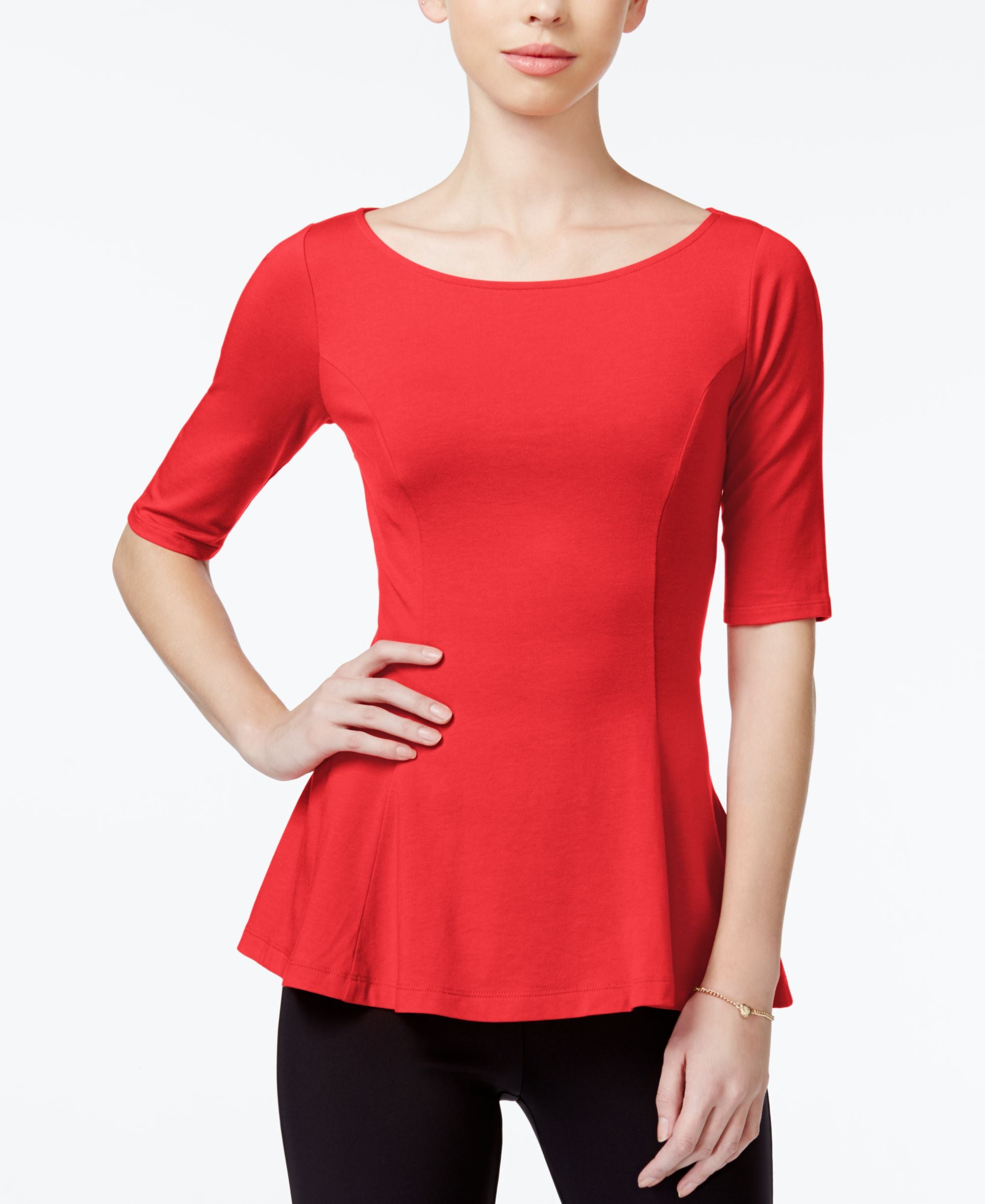 Guess Bella Half-Sleeve Boat-Neck Peplum Top