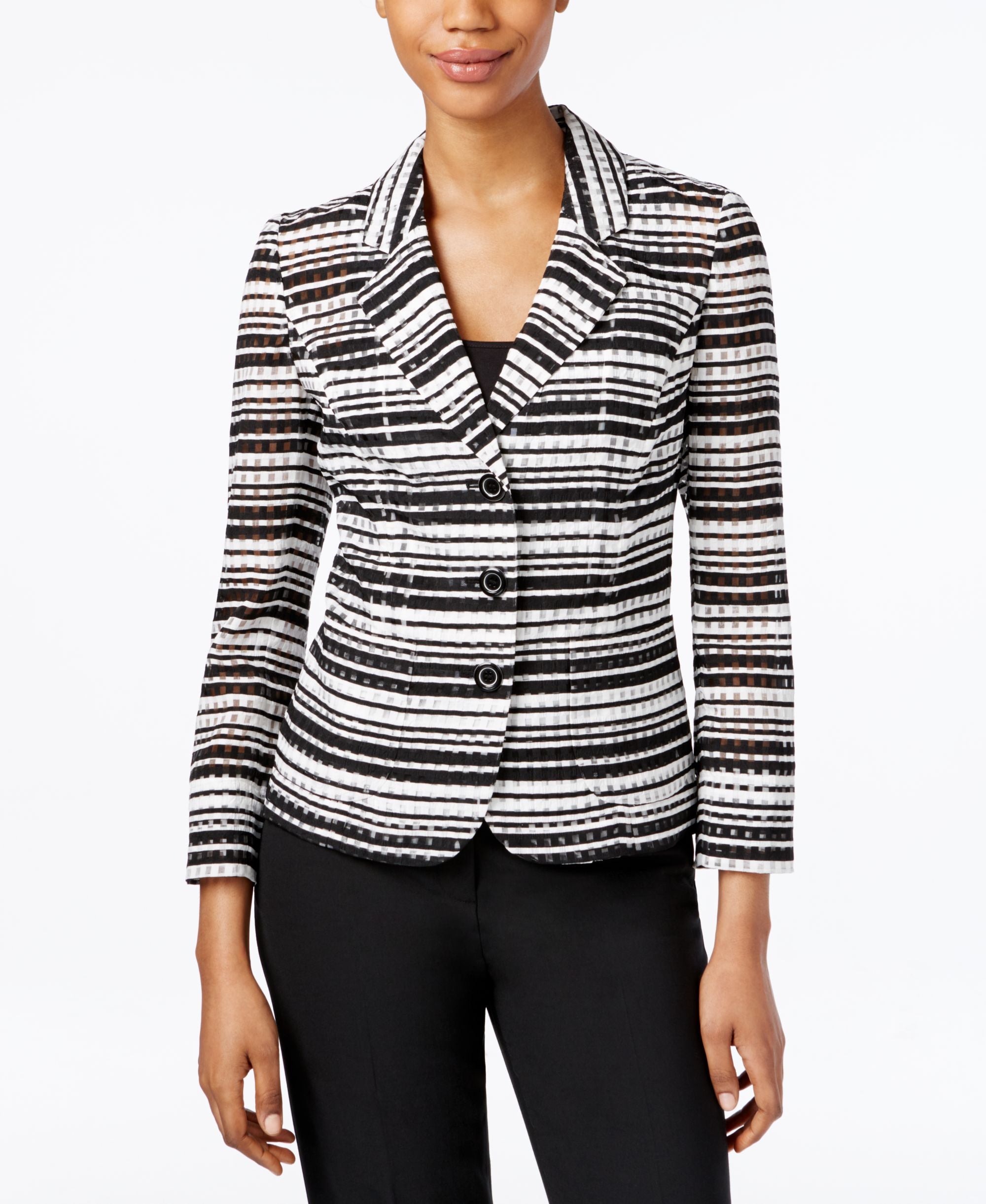 Nine West Three Button Striped Seersucker Jacket