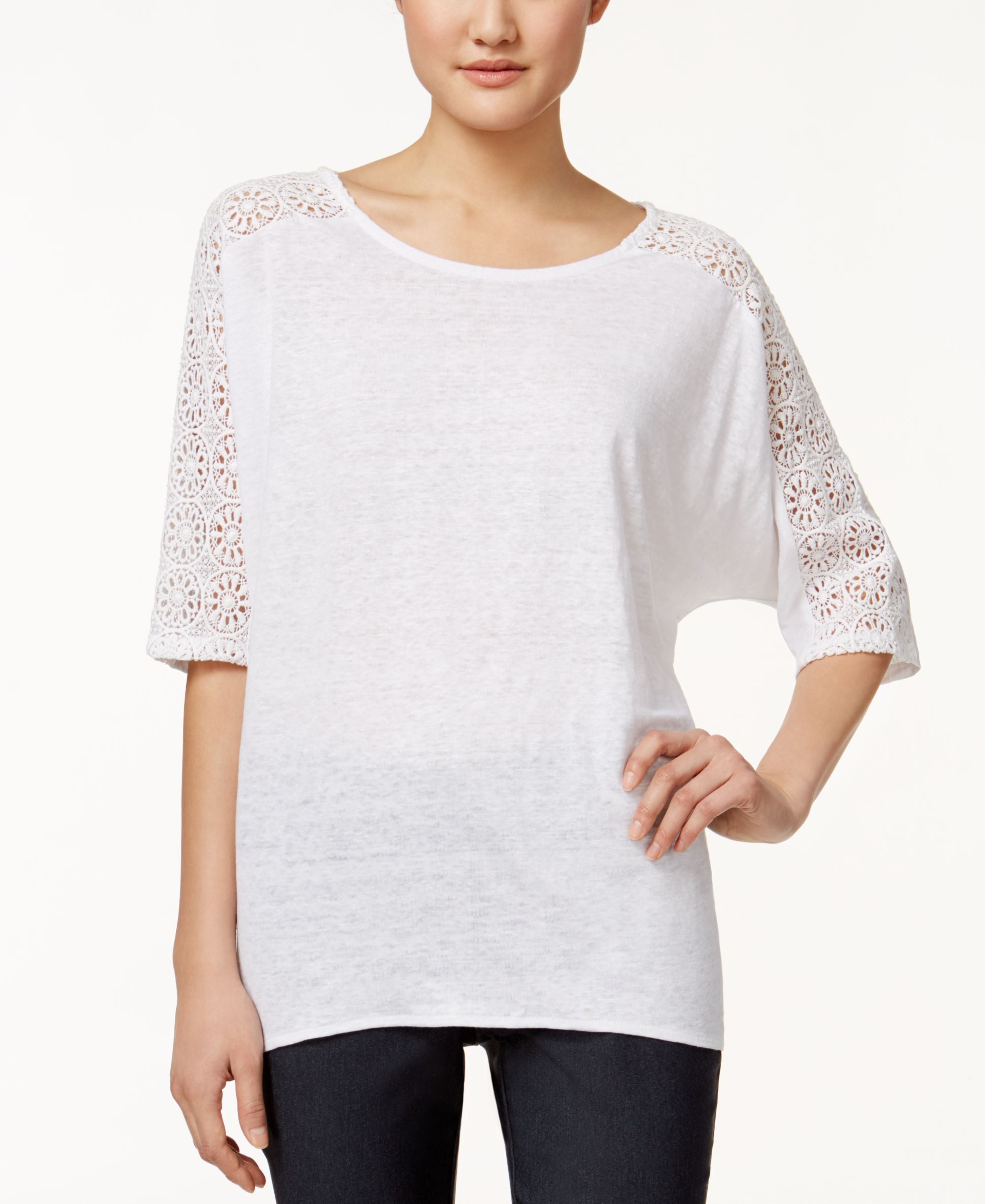 Alfani Petite Crochet-Trim High-Low Top