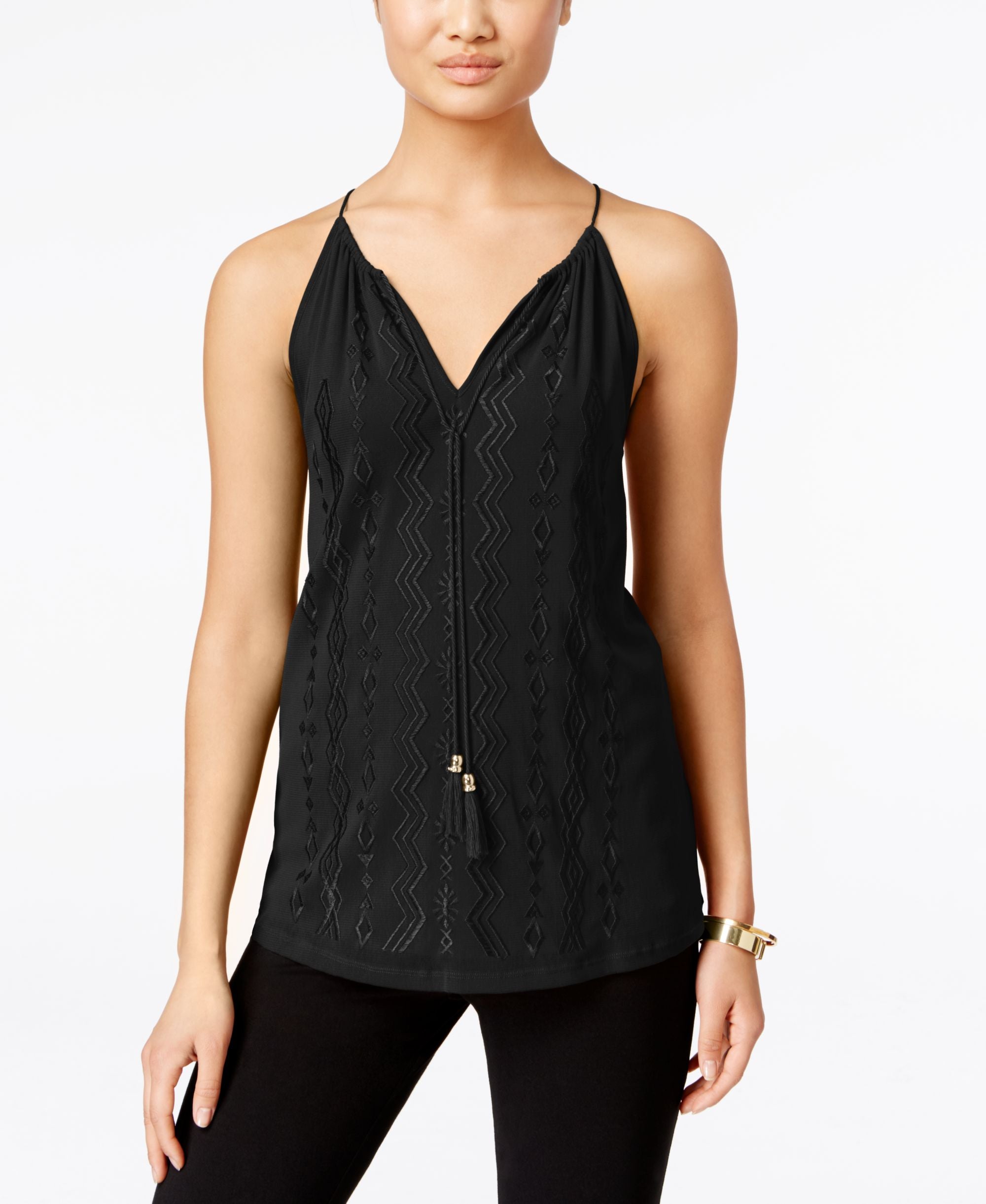 Womens Petite Embroidered Halter Top