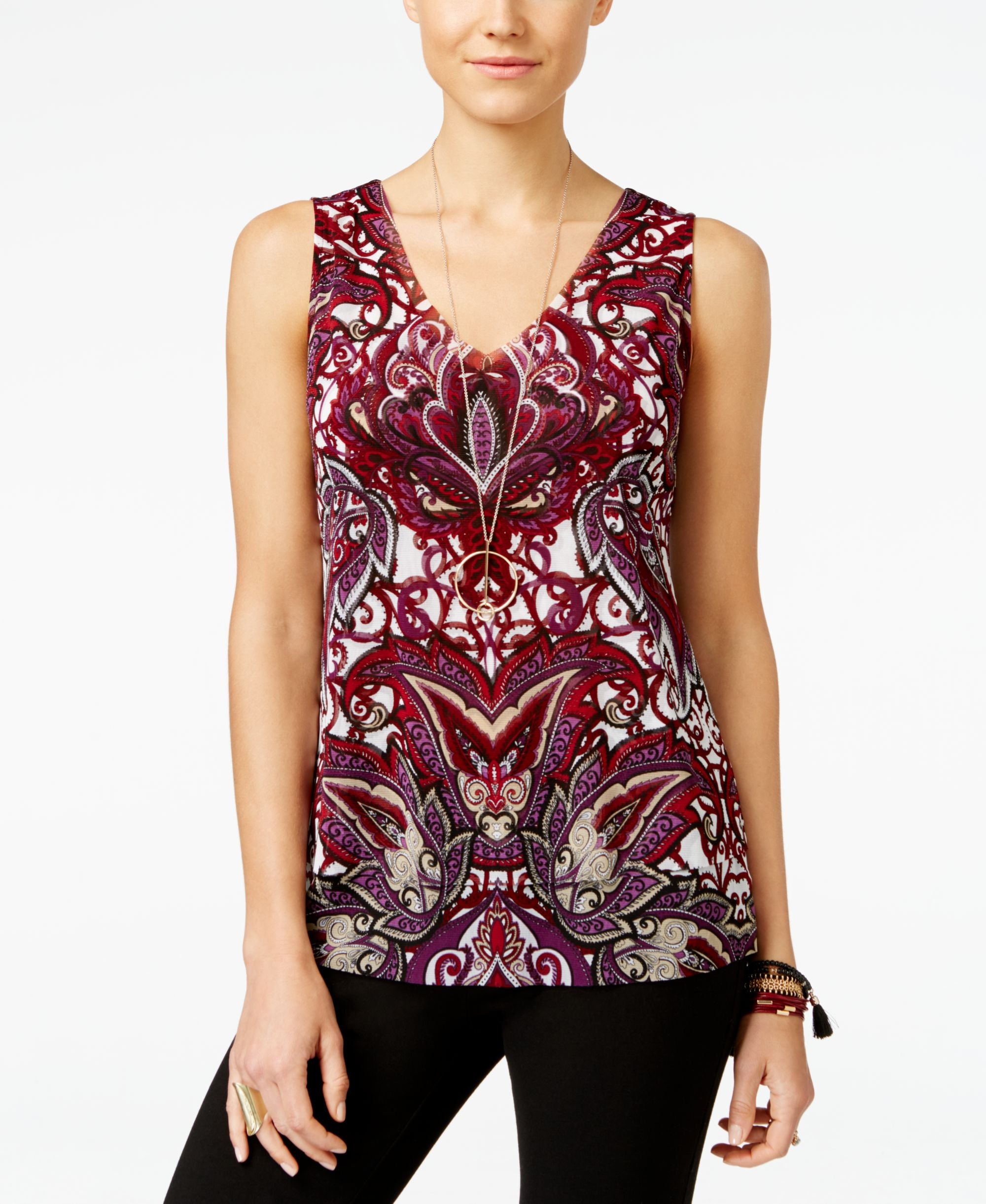 Inc International Concepts Petite Printed Double-Layer Top