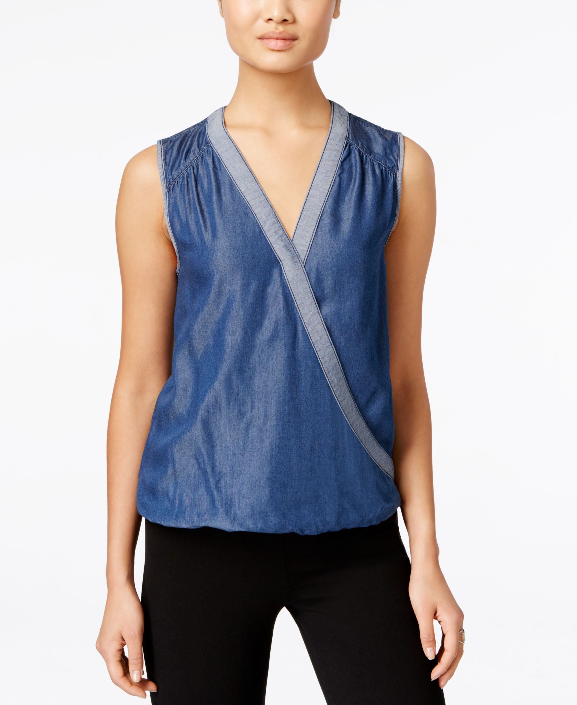 Inc International Concepts Surplice Chambray Top