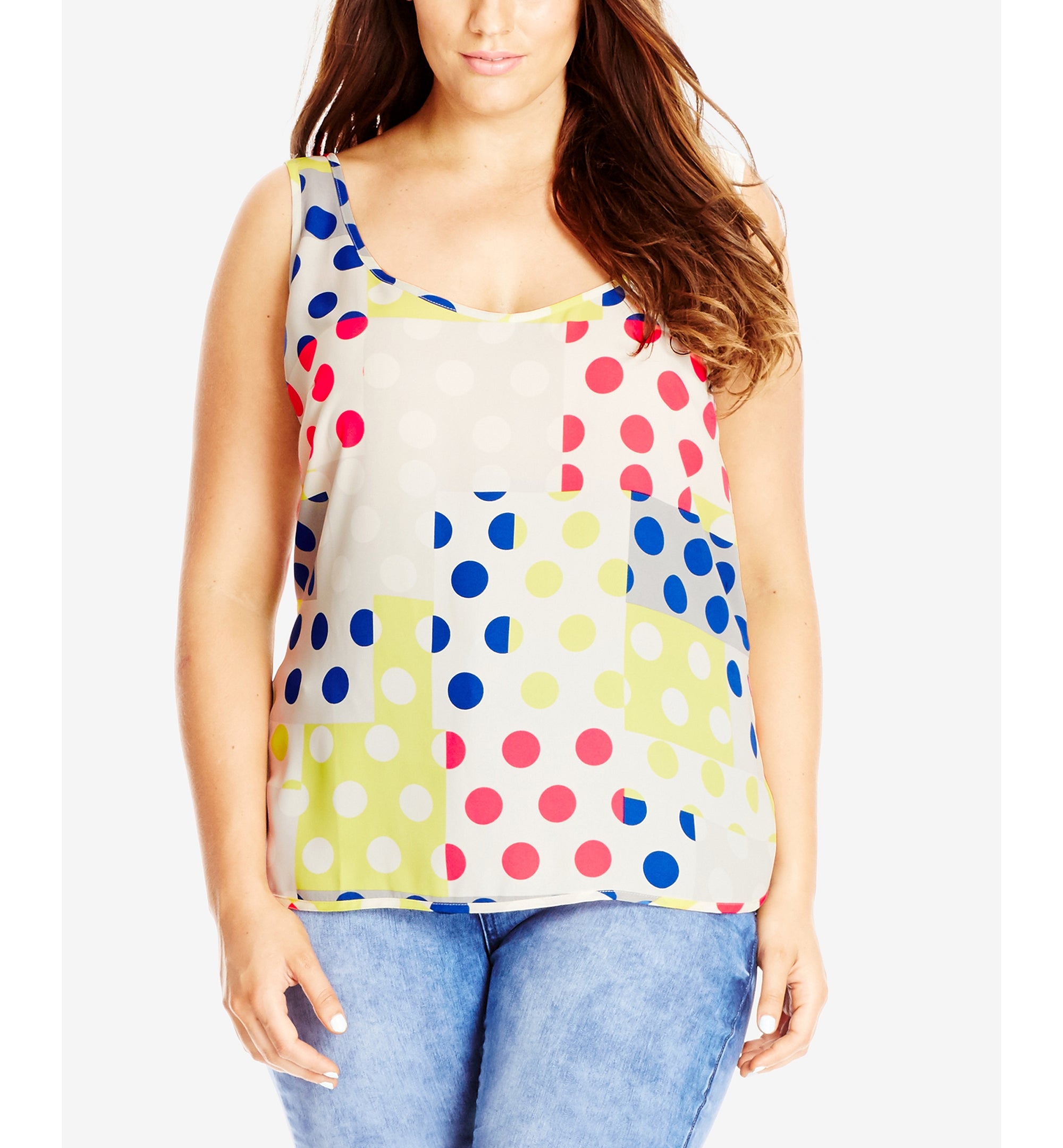 City Chic Plus Size Sleeveless Polka-Dot Top