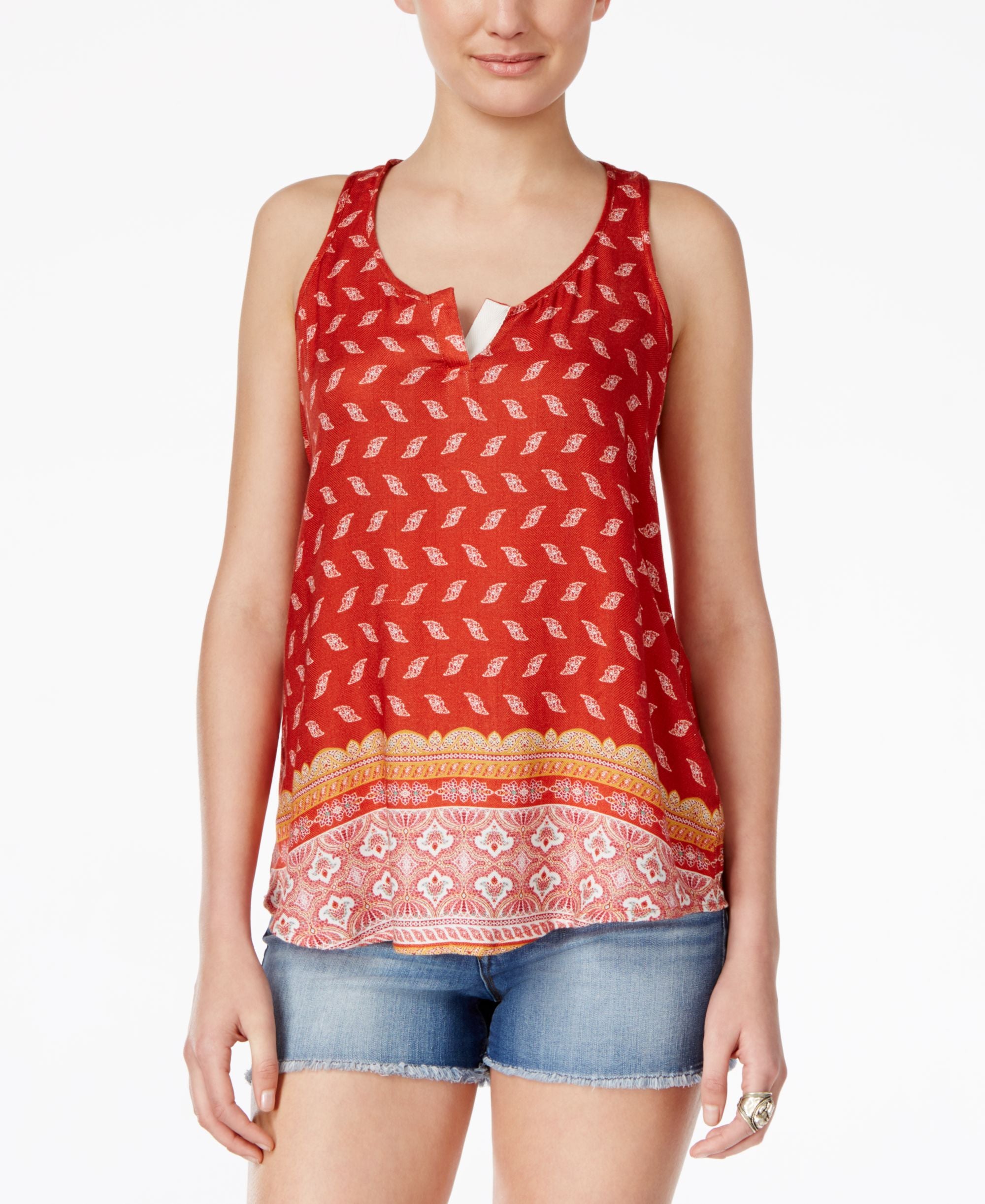 Hippie Rose Juniors' Printed Split-Neck Top