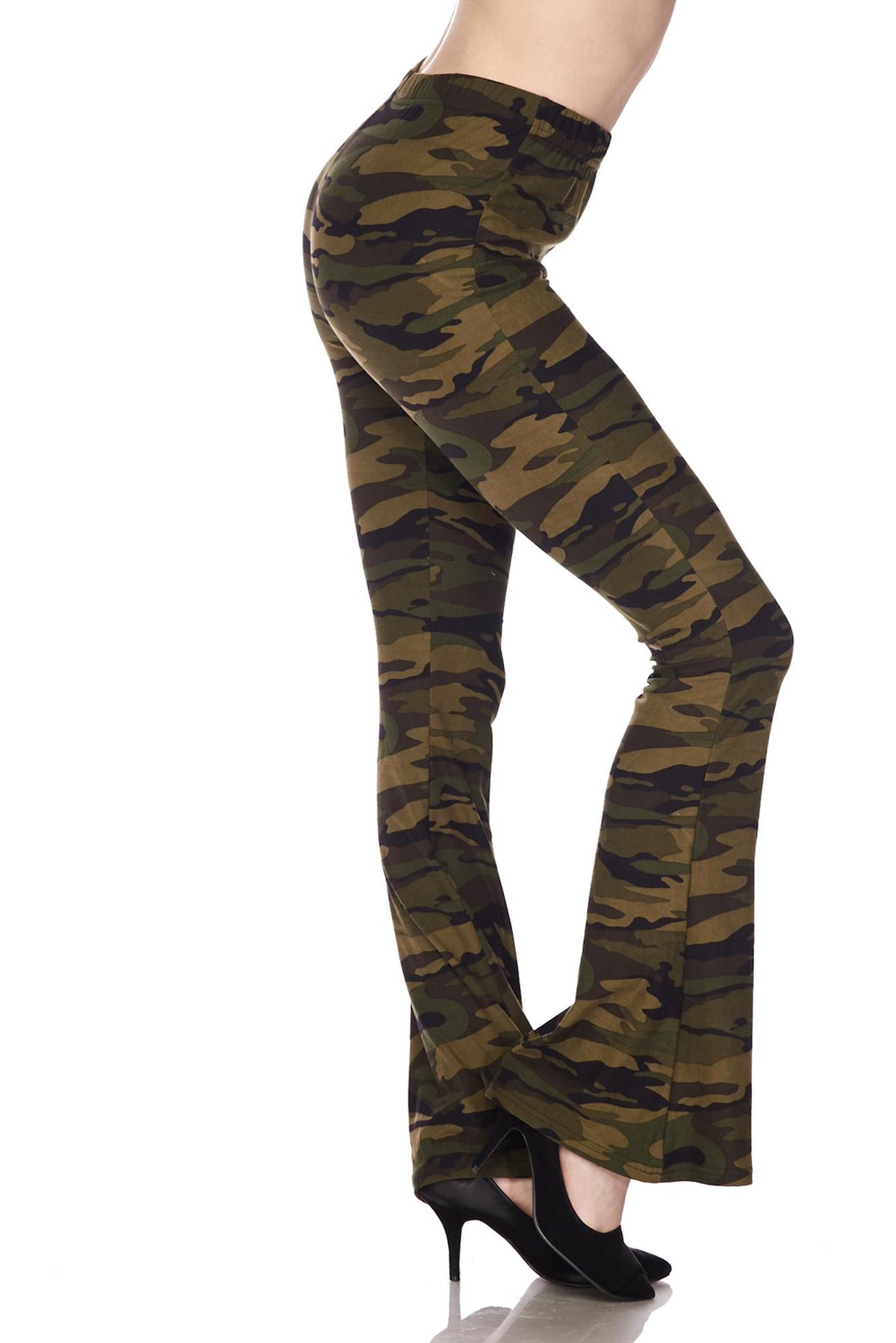 Brushed Green Camouflage Bell Bottom Leggings
