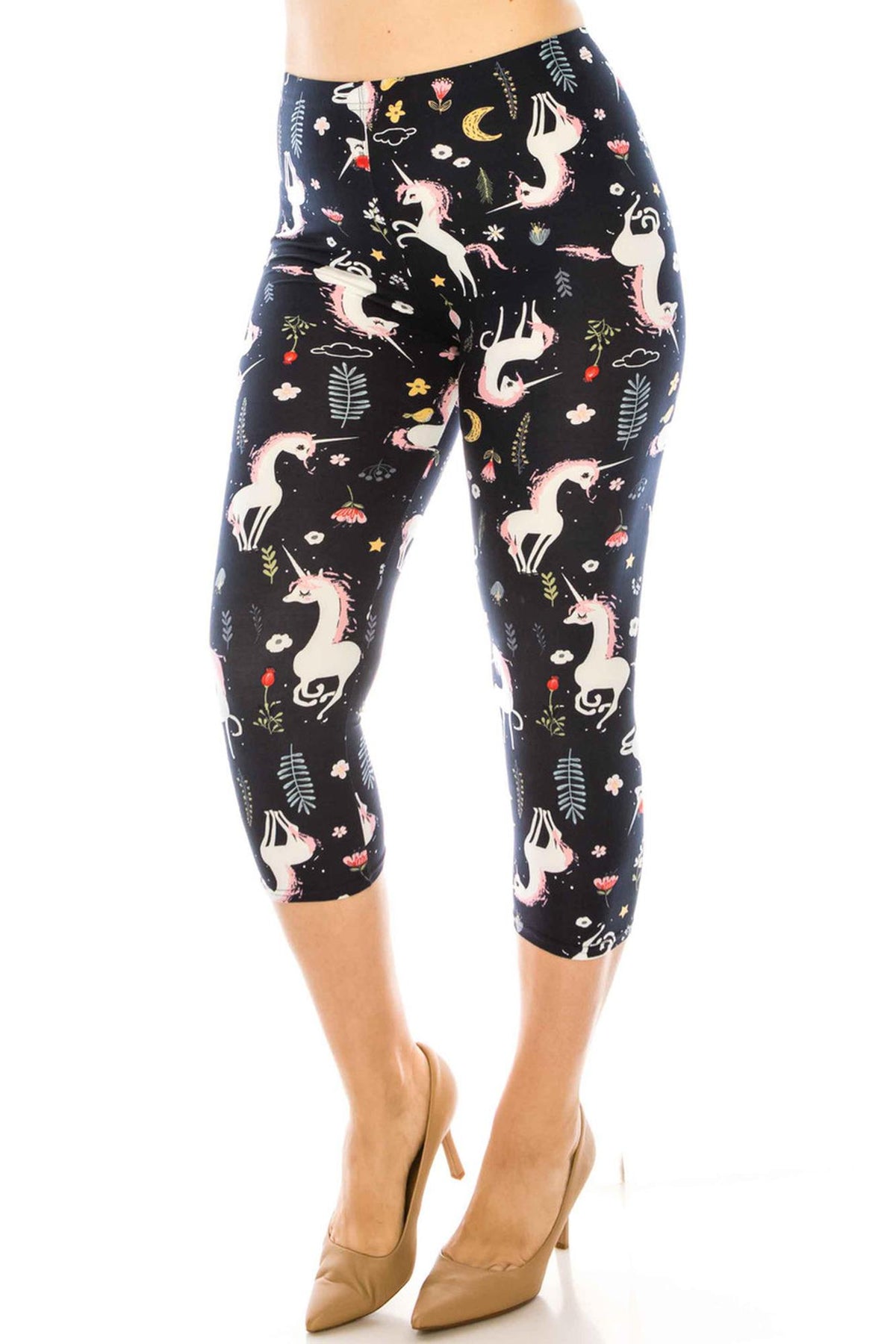 Buttery Soft Unicorns by Night Plus Size Capri (One Size Plus,Black)