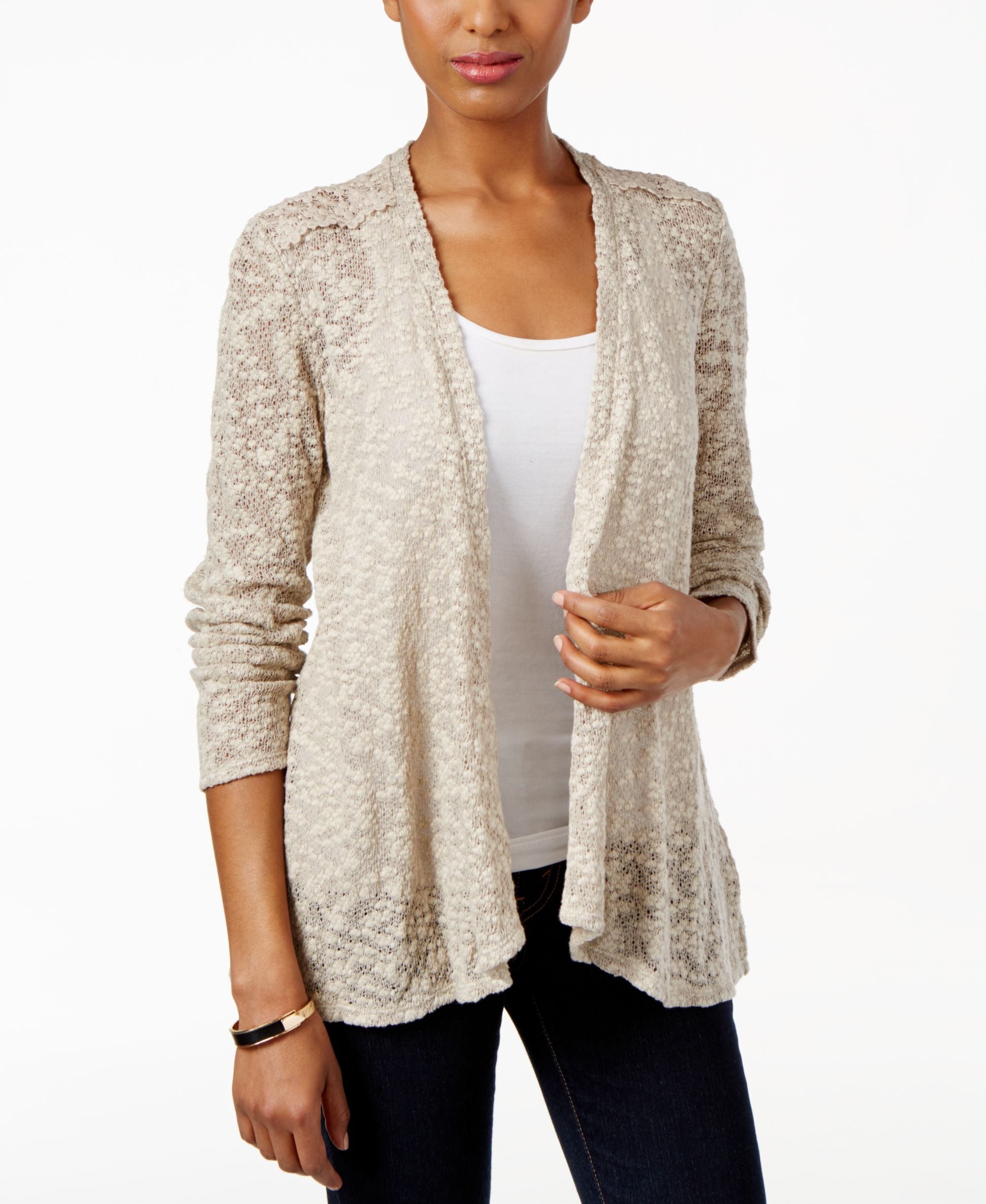 Style & Co. Petite Open-Front Snit Cardigan