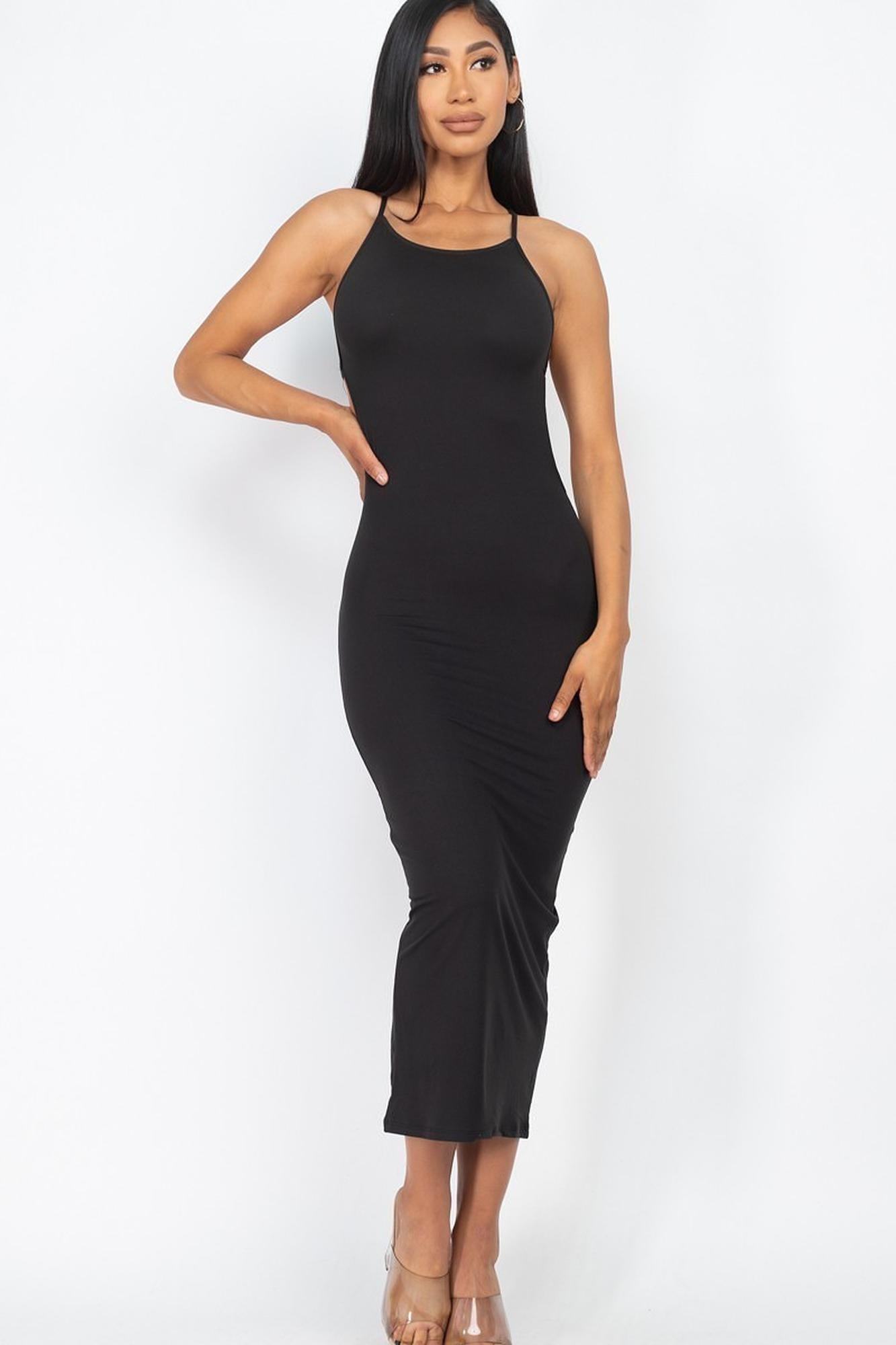 Open Crisscross Tie Back Bodycon Midi Dress