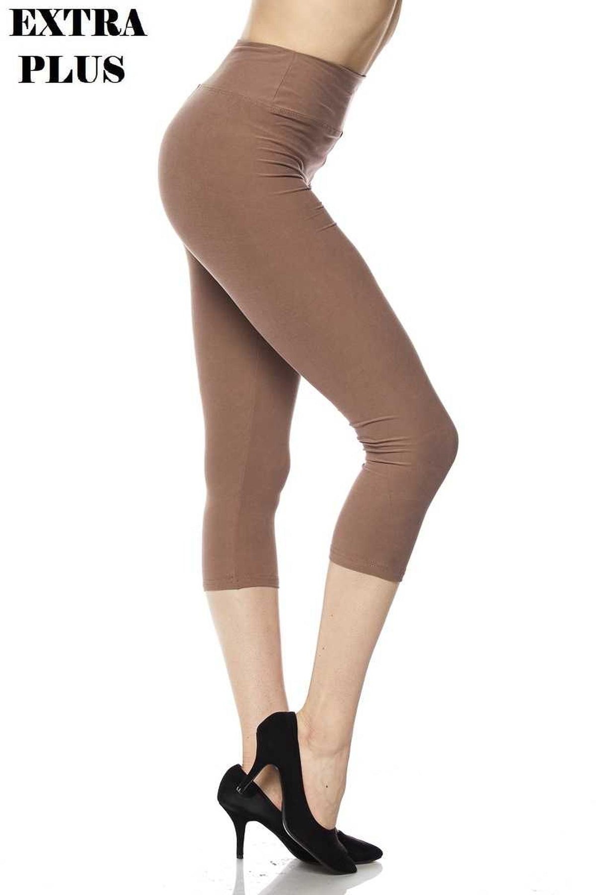 Brushed Basic Solid High Waisted Extra Plus Size Capris - 3 Inch - 3X-5X - New Mix
