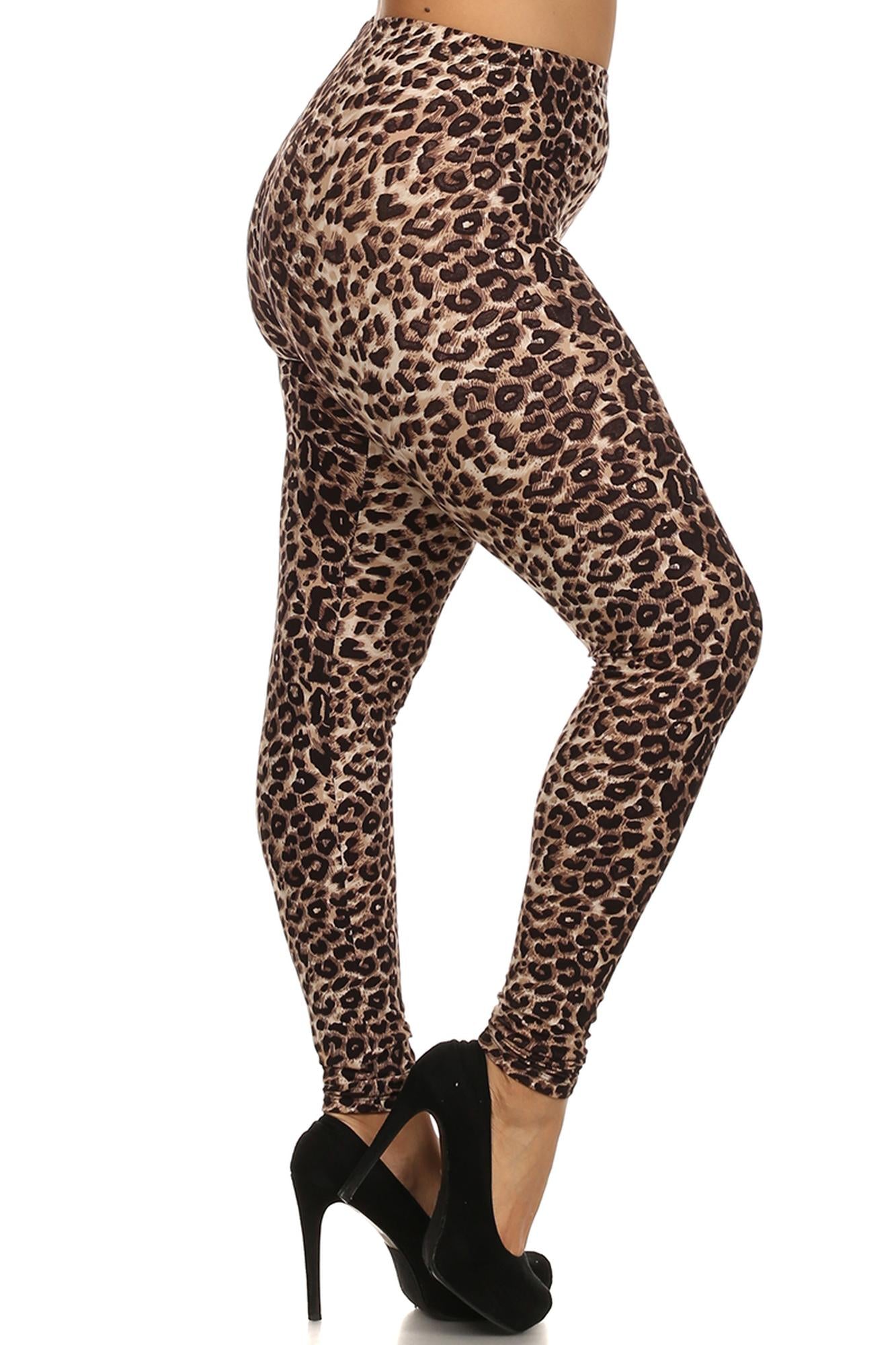 Buttery Soft Feral Cheetah Extra Plus Size Leggings - 3X-5X (XPlus One Size,Brown)