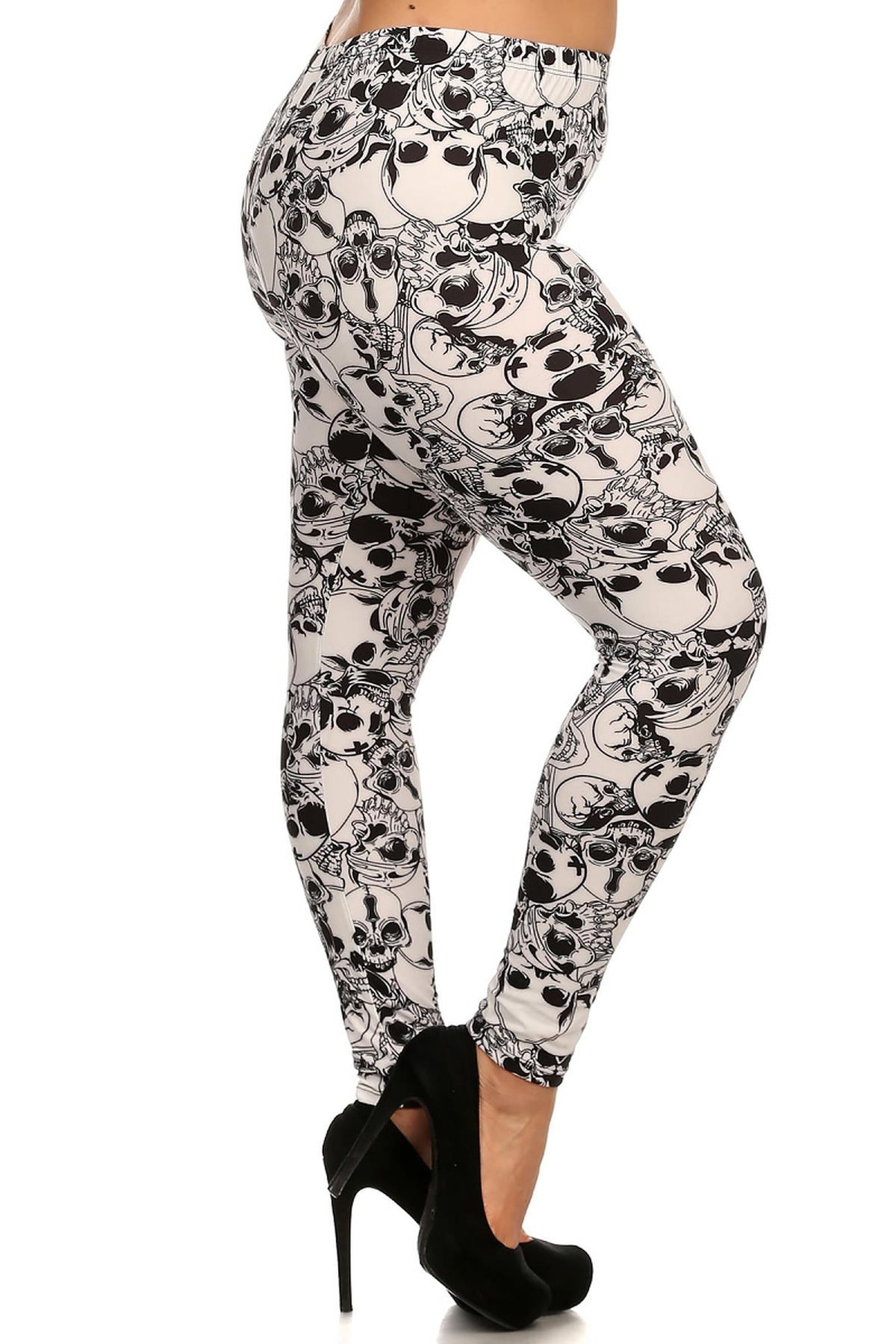 Buttery Soft White Layers of Skulls Extra Plus Size Leggings - 3X-5X (One Size Plus,White)