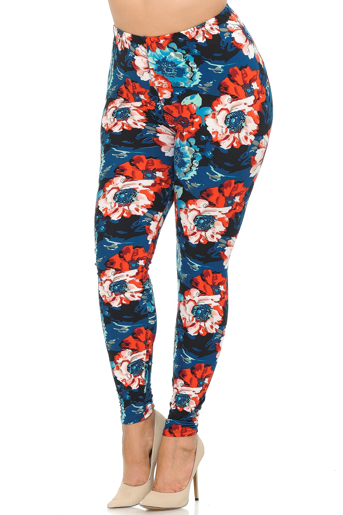 Buttery Soft Painted Floral Extra Plus Size Leggings - 3X-5X (XPlus One Size,Multi Color Bold)