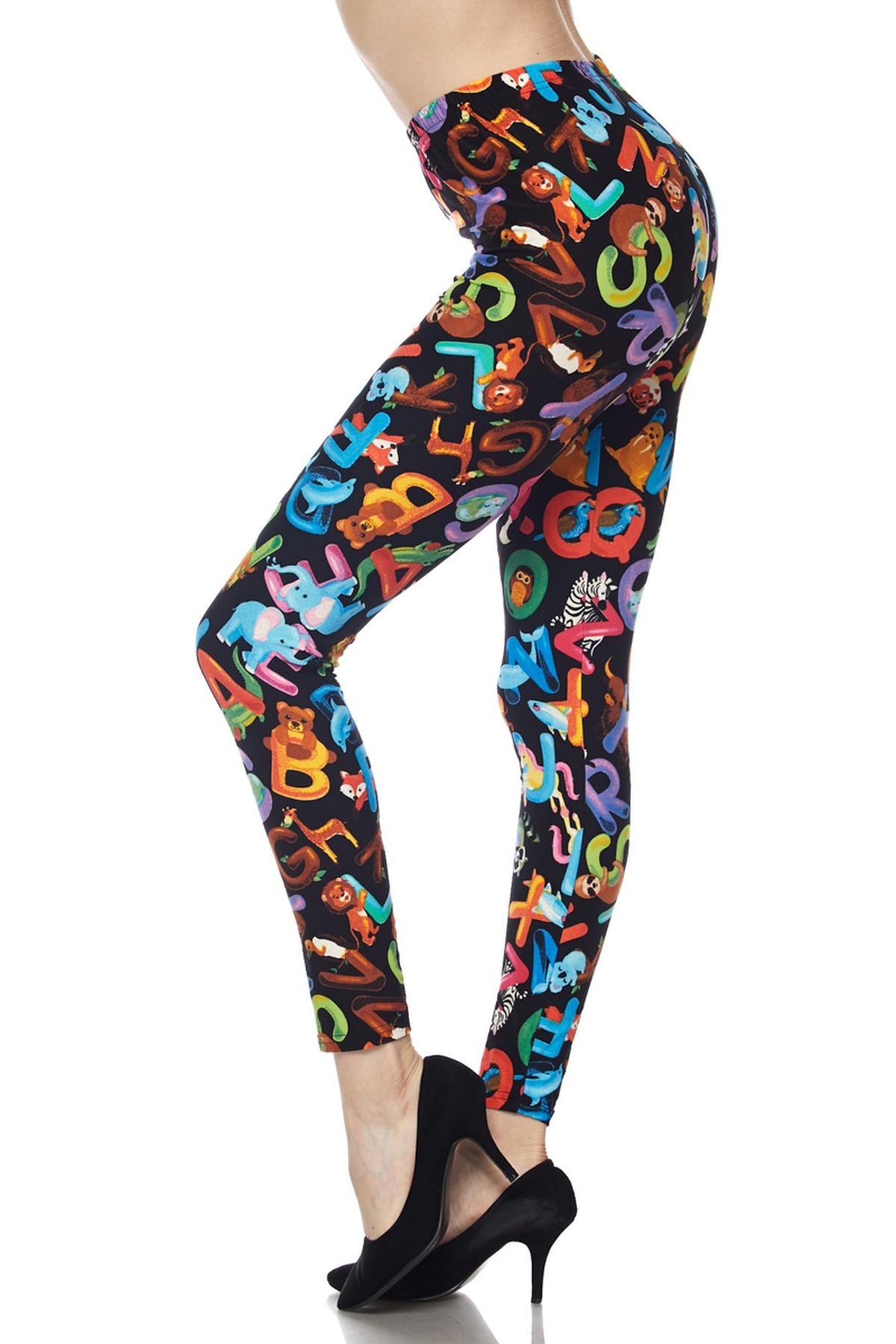 Buttery Soft Animal Alphabet Extra Plus Size Leggings - 3X-5X (XPlus One Size,Black)