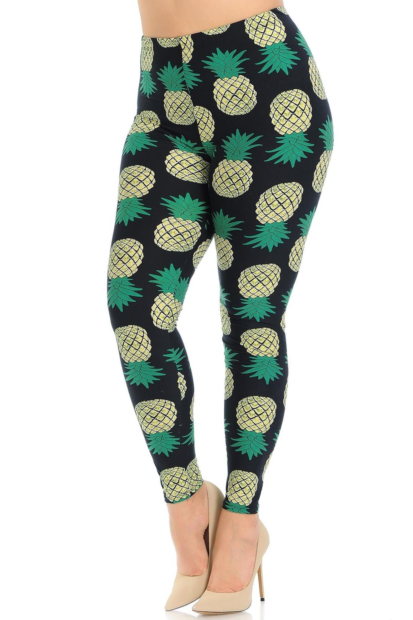 Buttery Soft Green Pineapple Plus Size Leggings - 3X-5X (One Size Plus,Green)
