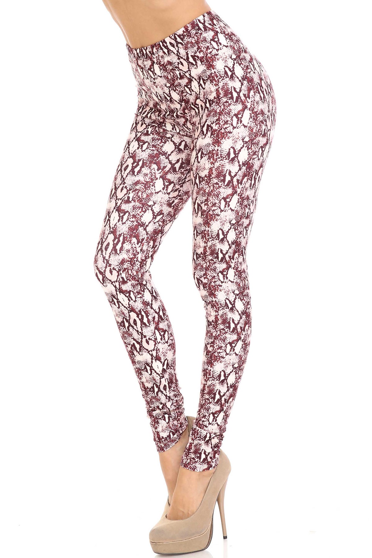 Creamy Soft Crimson Snakeskin Extra Plus Size Leggings - 3X-5X - USA Fashion (XPlus One Size,Burgundy)