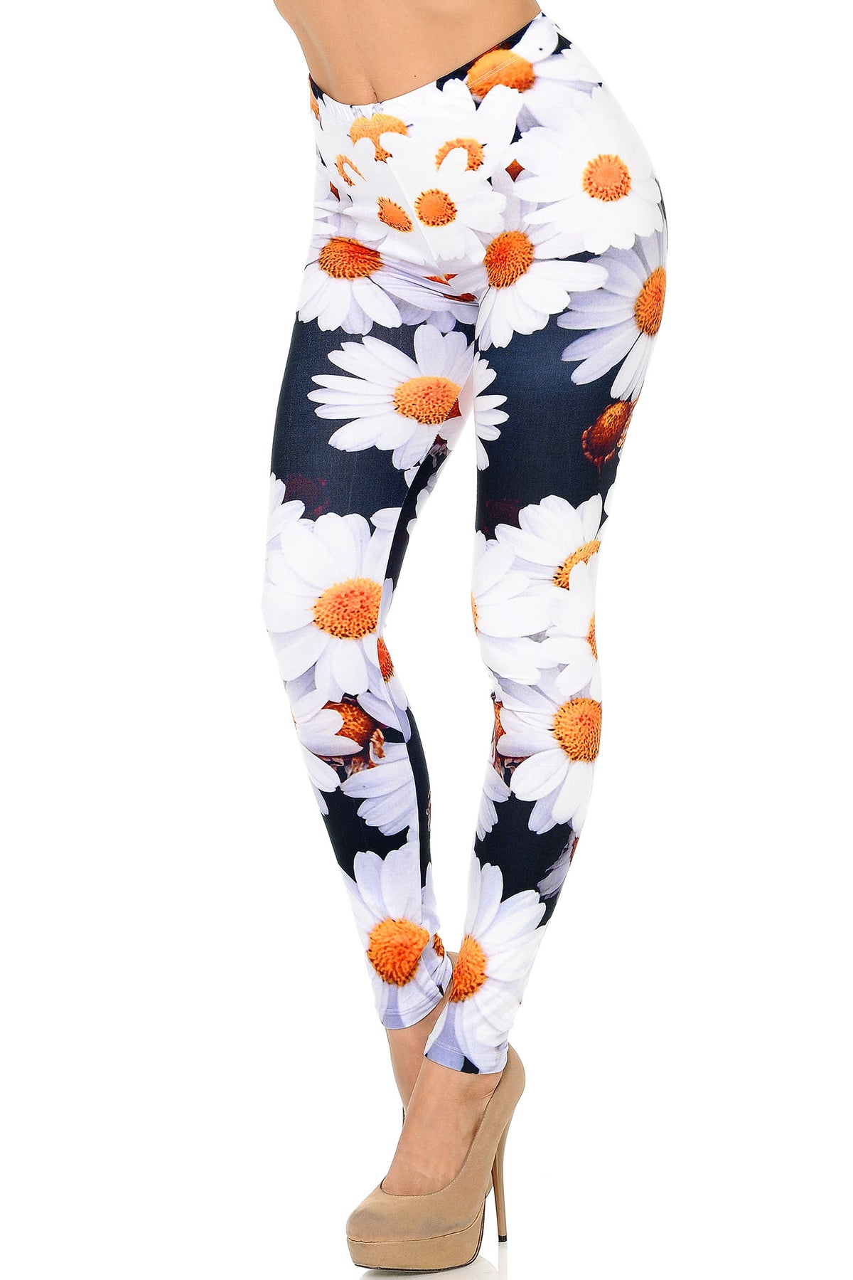Creamy Soft Daisy Bunch Extra Plus Size Leggings - 3X-5X - USA Fashion (XPlus One Size,White)