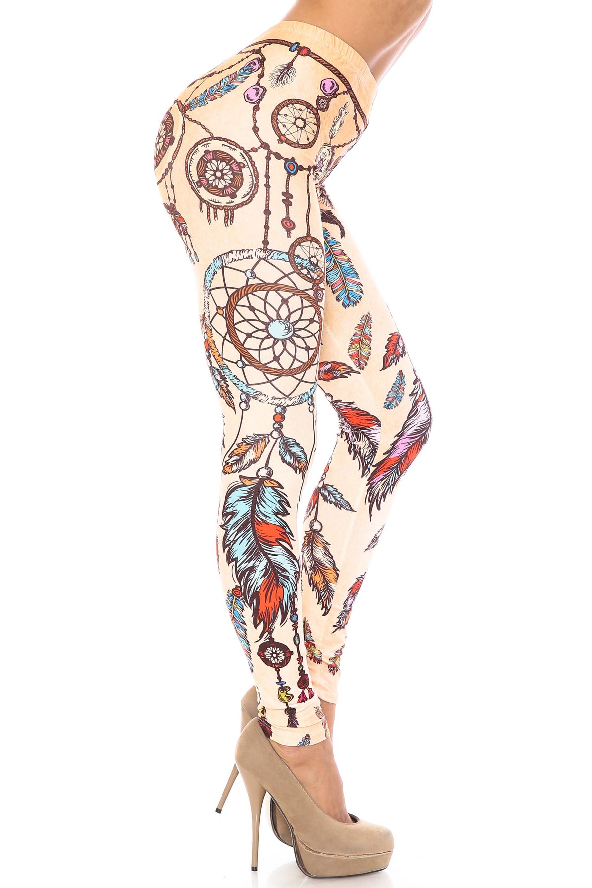 Creamy Soft Dreamcatcher Extra Plus Size Leggings - 3X-5X - USA Fashion (XPlus One Size,Beige)