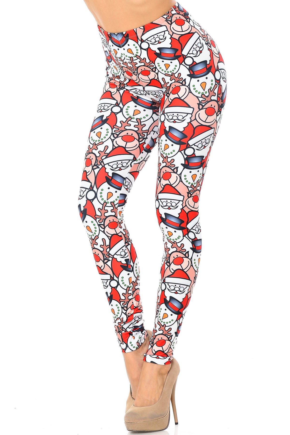 Creamy Soft Frosty Santa Rudolph Extra Plus Size Leggings - 3X-5X - USA Fashion (XPlus One Size,White)