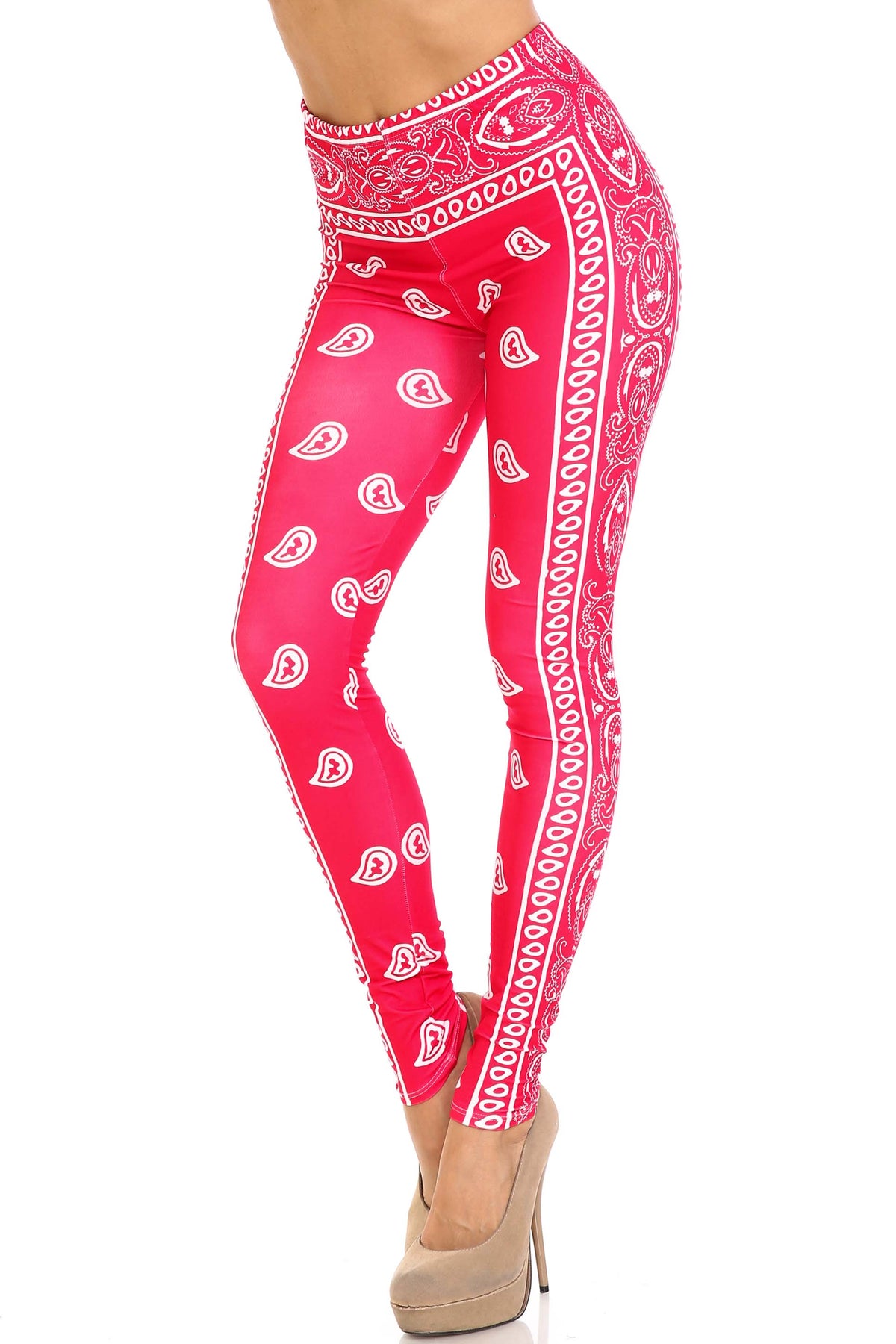 Creamy Soft Red Bandana Extra Plus Size Leggings - 3X-5X - USA Fashion (Red,XPlus One Size)