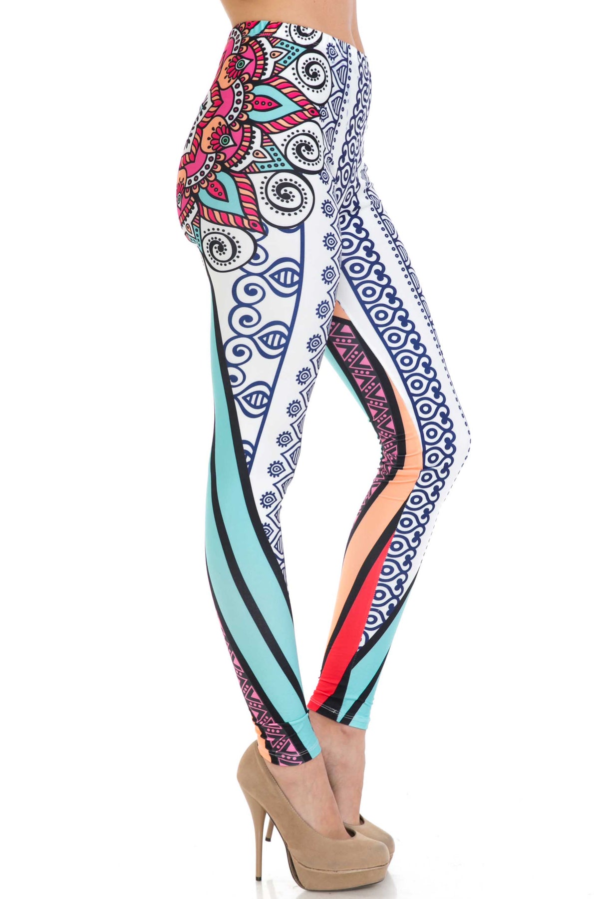 Creamy Soft Sexy Vertical Contouring Mandala Extra Plus Size Leggings - 3X-5X - USA Fashion (XPlus One Size,Multi Color Bold)