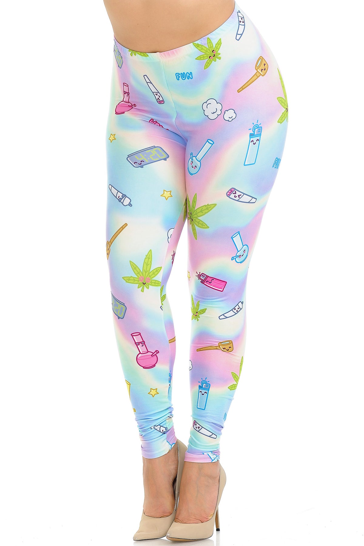 Creamy Soft Marijuana Life Extra Plus Size Leggings - 3X-5X - USA Fashion (XPlus One Size,Multi Color Pastel)