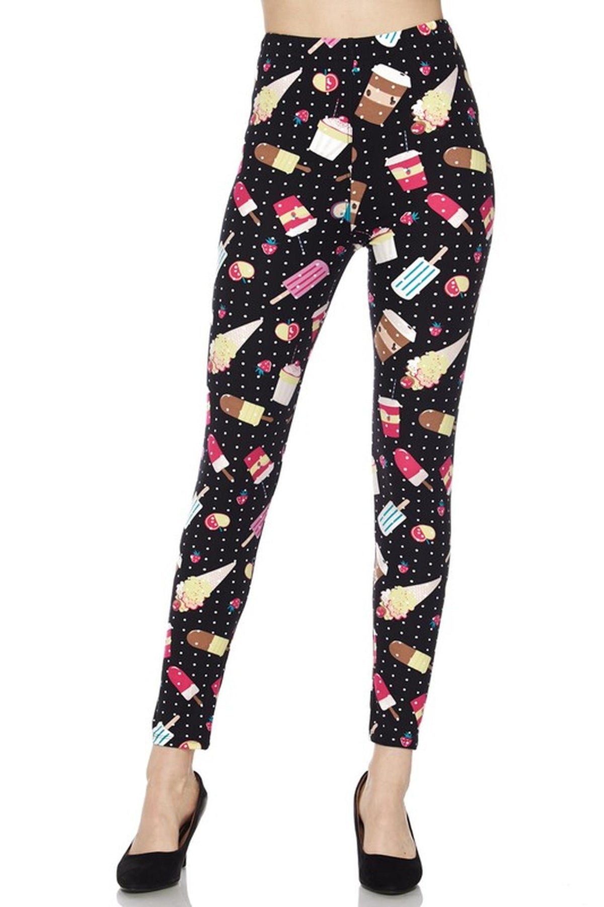 Summer Treats Leggings - White Mini Dots (One Size Regular,Black)