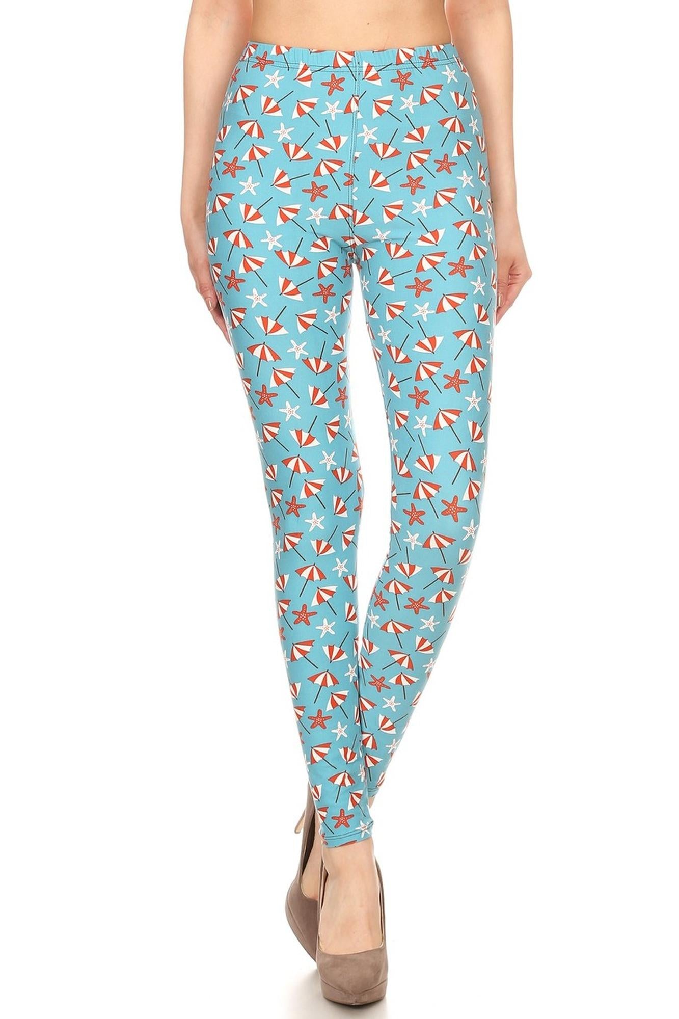Buttery Soft Umbrellas and Starfish Plus Size Leggings (One Size Plus,Blue)