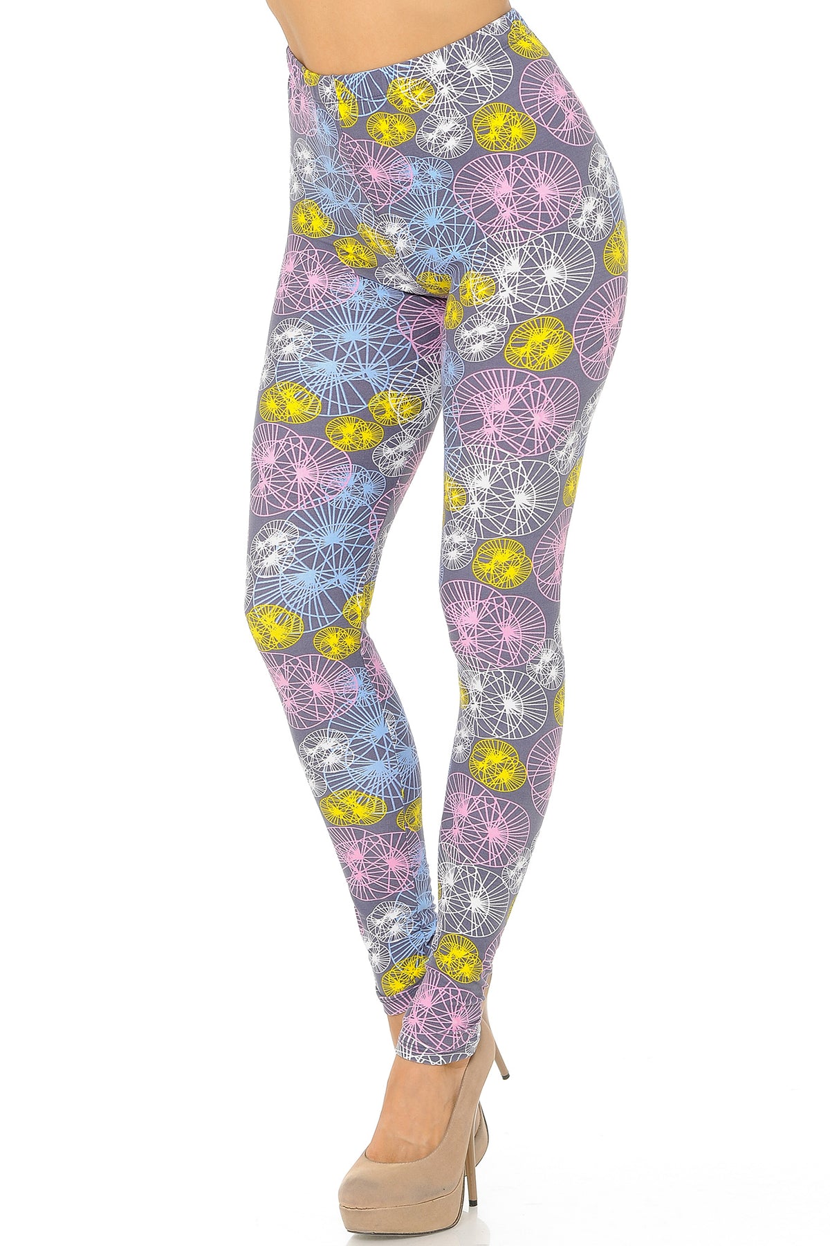 Buttery Soft Geometric Spindles Leggings (One Size Regular,Multi Color Pastel)