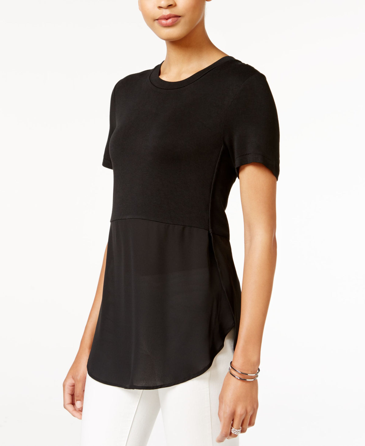 BAR III Short Sleeve Contrast Top